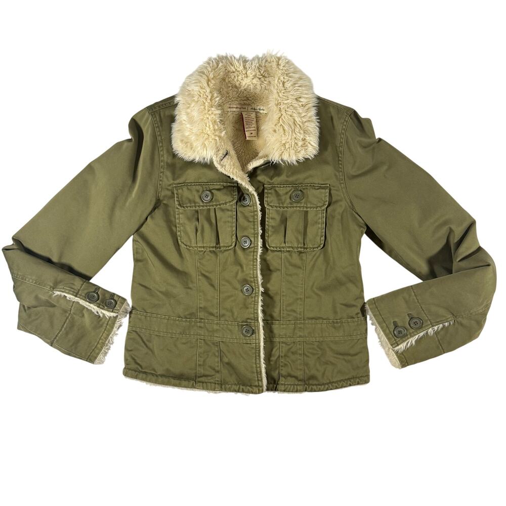 Vintages 2000s Women's Medium Abercrombie & Fitch Green Sherpa Lined Jacket